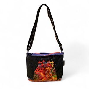 Laurel Burch Colorful Cat Art Crossbody 2015 Psychedelic Print Canvas Bag